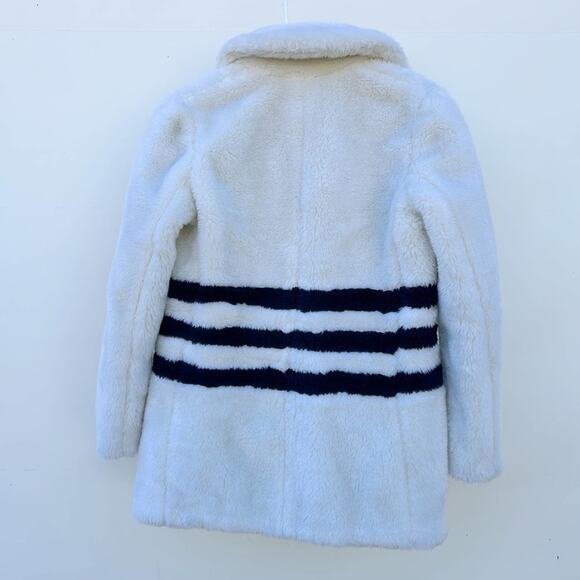 J. Crew Yuma Teddy Sherpa Trench Striped Fuzzy Cream Navy Coat Jacket XS - Picture 11 of 12